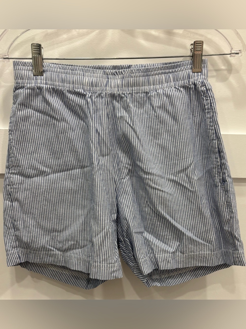 High-Waist Blue & White 100% Cotton Deadstock Pinstripe Shorts
